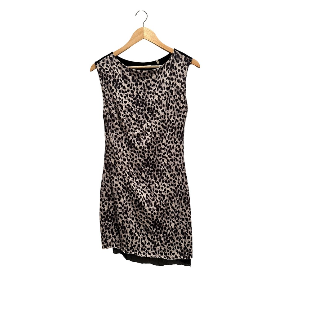 Rebecca Taylor Leopard Print Sleeveless Mini Dress Large Altered Hem